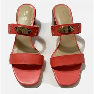 MICHAEL MICHAEL KORS Womens MK Plate Sandals 8 Dahlia Red Heeled Slide NWOB